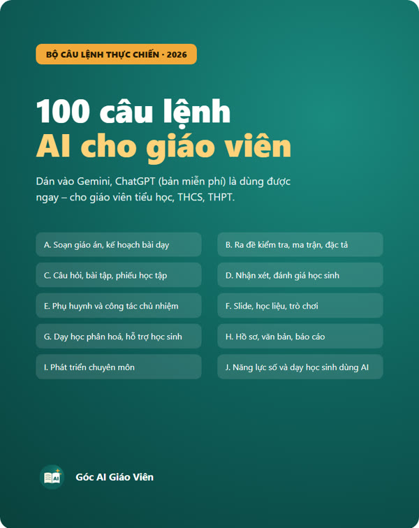 Bìa bộ 100 câu lệnh AI cho giáo viên